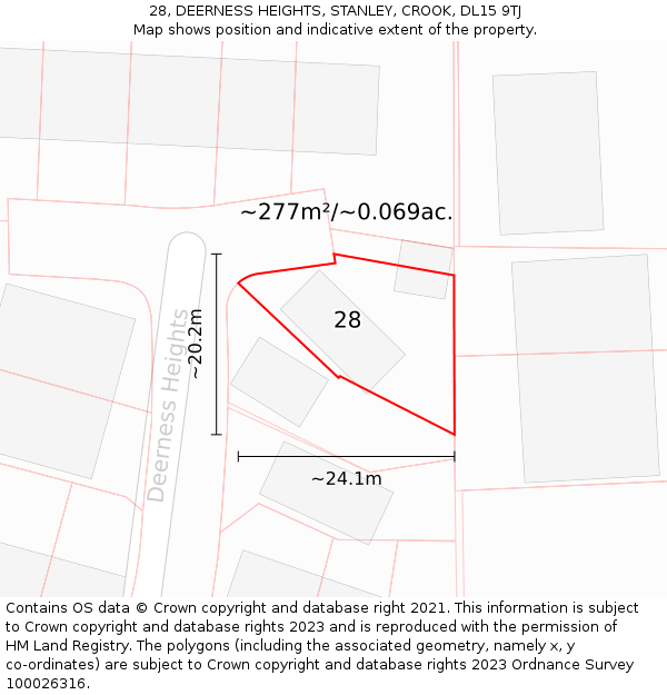 28, DEERNESS HEIGHTS, STANLEY, CROOK, DL15 9TJ: Plot and title map