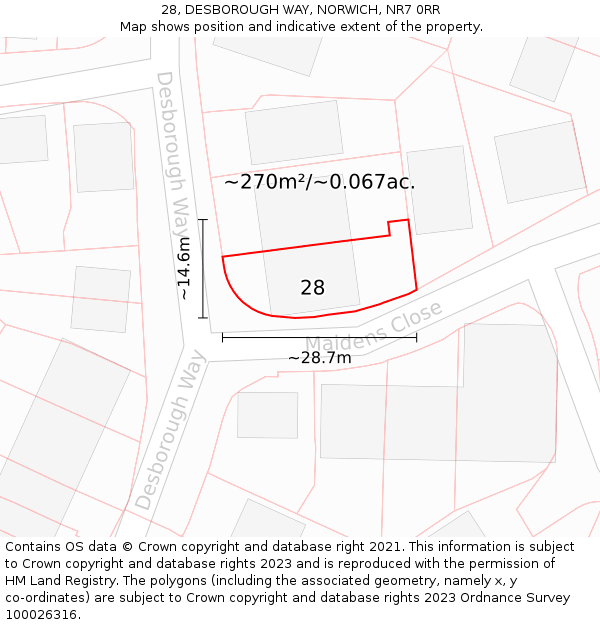 28, DESBOROUGH WAY, NORWICH, NR7 0RR: Plot and title map