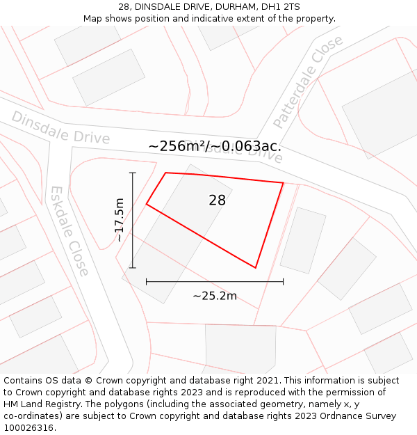 28, DINSDALE DRIVE, DURHAM, DH1 2TS: Plot and title map