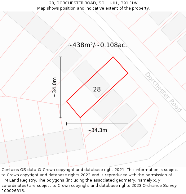 28, DORCHESTER ROAD, SOLIHULL, B91 1LW: Plot and title map