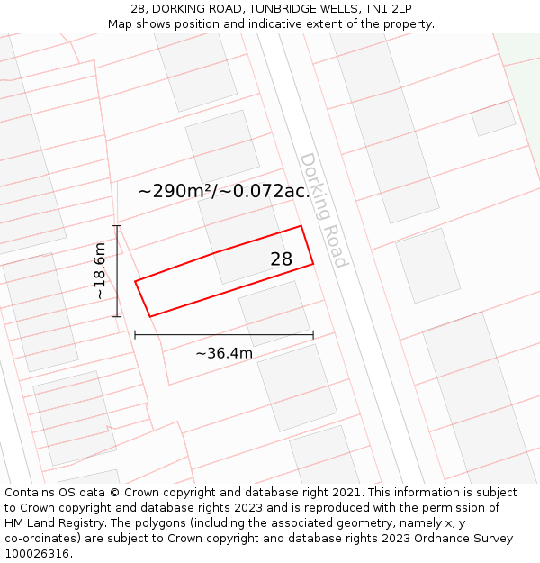 28, DORKING ROAD, TUNBRIDGE WELLS, TN1 2LP: Plot and title map