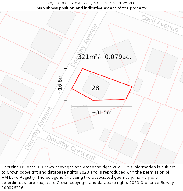 28, DOROTHY AVENUE, SKEGNESS, PE25 2BT: Plot and title map