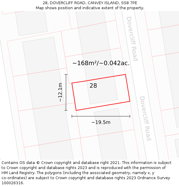 28, DOVERCLIFF ROAD, CANVEY ISLAND, SS8 7PE: Plot and title map