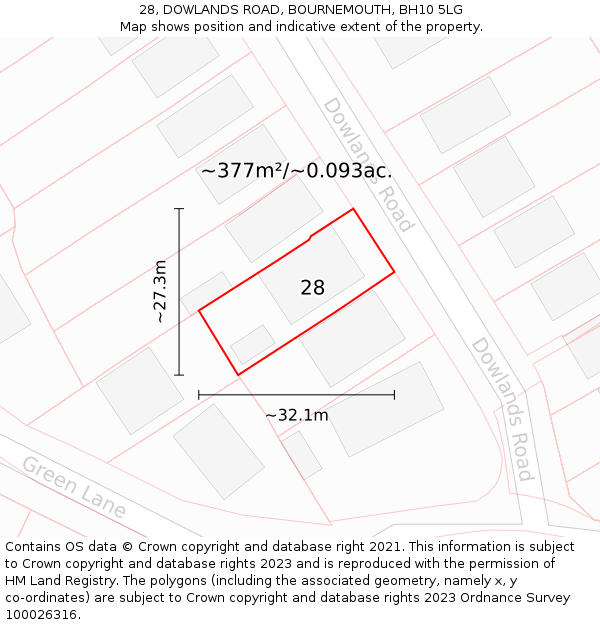 28, DOWLANDS ROAD, BOURNEMOUTH, BH10 5LG: Plot and title map