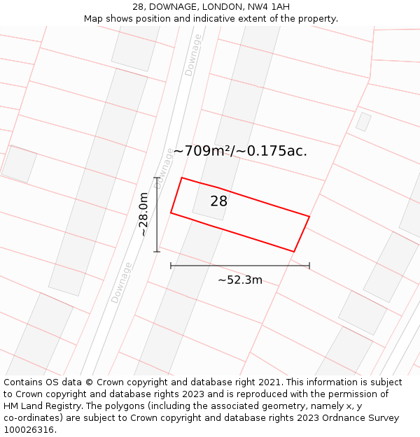 28, DOWNAGE, LONDON, NW4 1AH: Plot and title map
