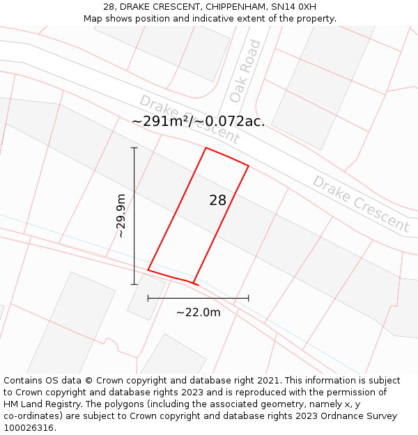 28, DRAKE CRESCENT, CHIPPENHAM, SN14 0XH: Plot and title map