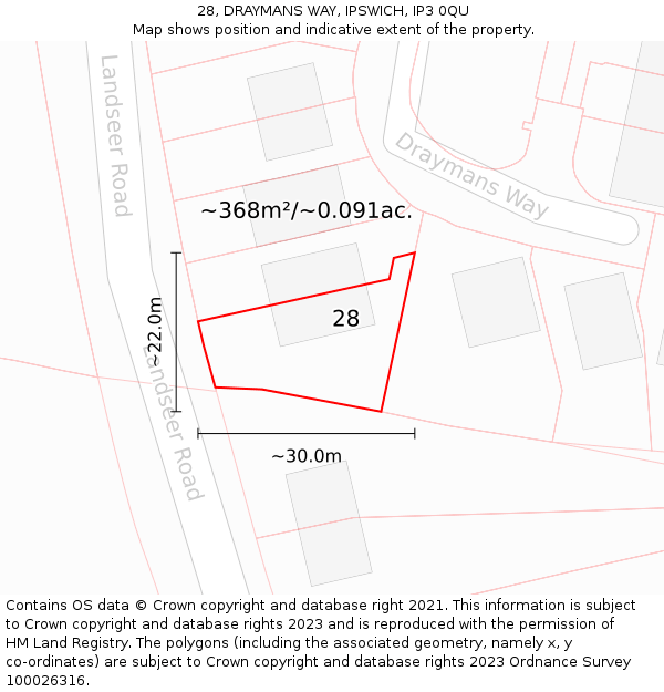 28, DRAYMANS WAY, IPSWICH, IP3 0QU: Plot and title map