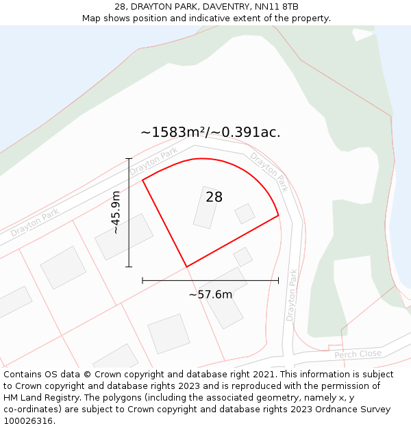 28, DRAYTON PARK, DAVENTRY, NN11 8TB: Plot and title map