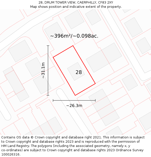 28, DRUM TOWER VIEW, CAERPHILLY, CF83 2XY: Plot and title map