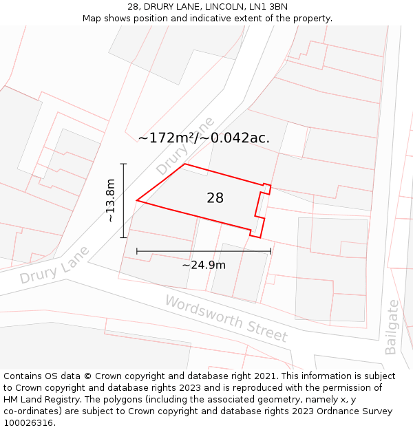 28, DRURY LANE, LINCOLN, LN1 3BN: Plot and title map