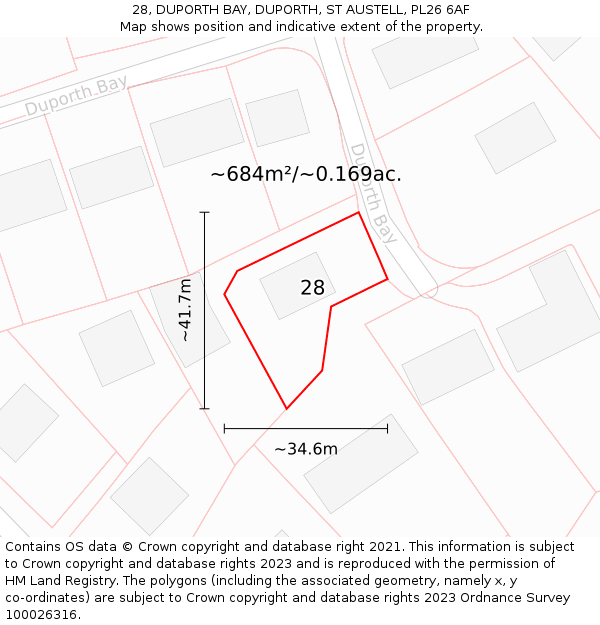 28, DUPORTH BAY, DUPORTH, ST AUSTELL, PL26 6AF: Plot and title map