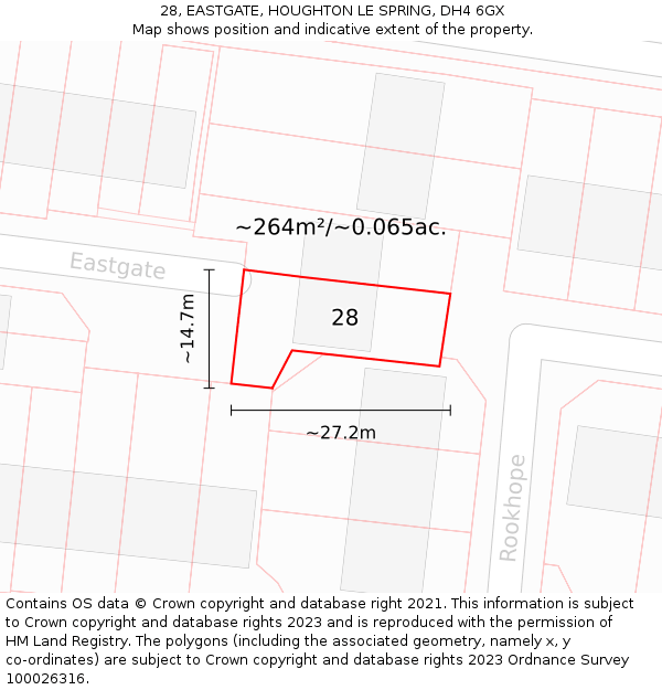 28, EASTGATE, HOUGHTON LE SPRING, DH4 6GX: Plot and title map