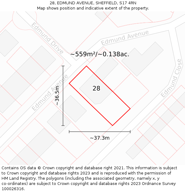 28, EDMUND AVENUE, SHEFFIELD, S17 4RN: Plot and title map