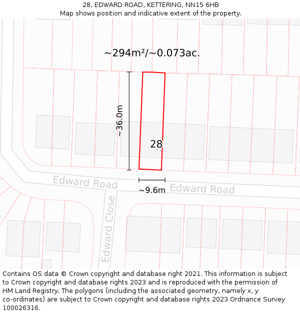 28, EDWARD ROAD, KETTERING, NN15 6HB: Plot and title map