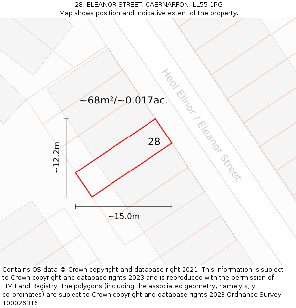 28, ELEANOR STREET, CAERNARFON, LL55 1PG: Plot and title map