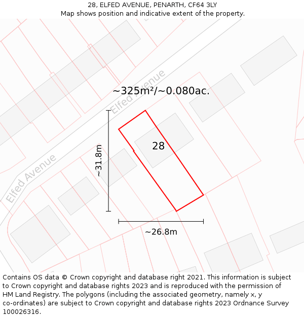 28, ELFED AVENUE, PENARTH, CF64 3LY: Plot and title map