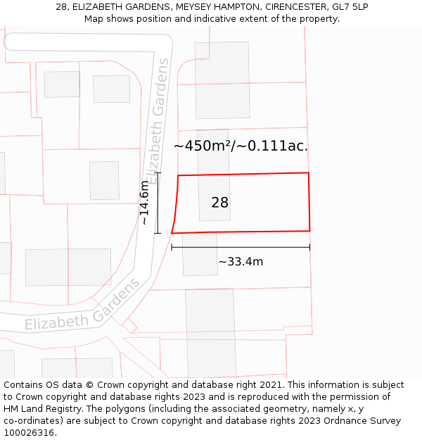 28, ELIZABETH GARDENS, MEYSEY HAMPTON, CIRENCESTER, GL7 5LP: Plot and title map