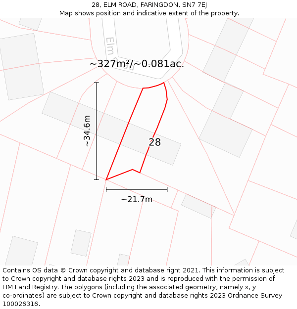 28, ELM ROAD, FARINGDON, SN7 7EJ: Plot and title map