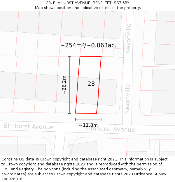 28, ELMHURST AVENUE, BENFLEET, SS7 5RY: Plot and title map