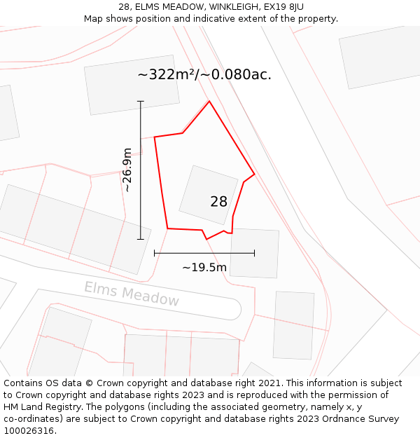 28, ELMS MEADOW, WINKLEIGH, EX19 8JU: Plot and title map