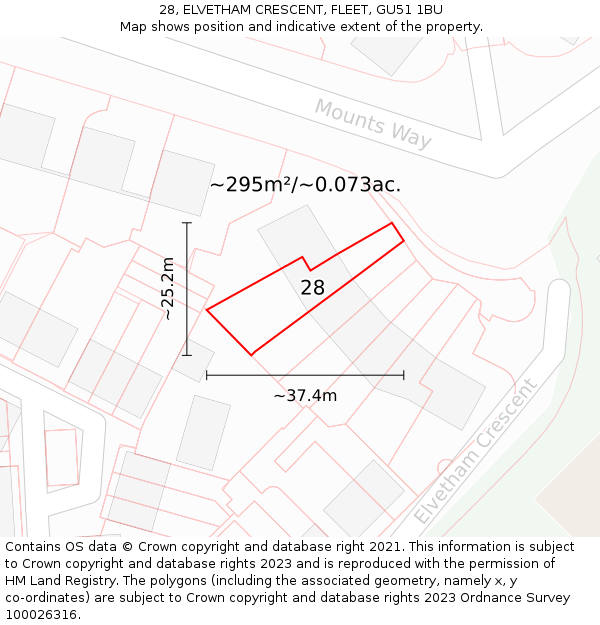 28, ELVETHAM CRESCENT, FLEET, GU51 1BU: Plot and title map