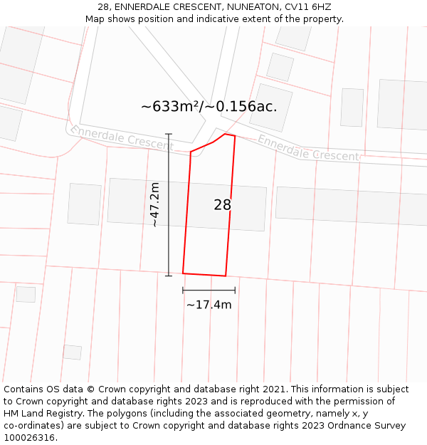 28, ENNERDALE CRESCENT, NUNEATON, CV11 6HZ: Plot and title map