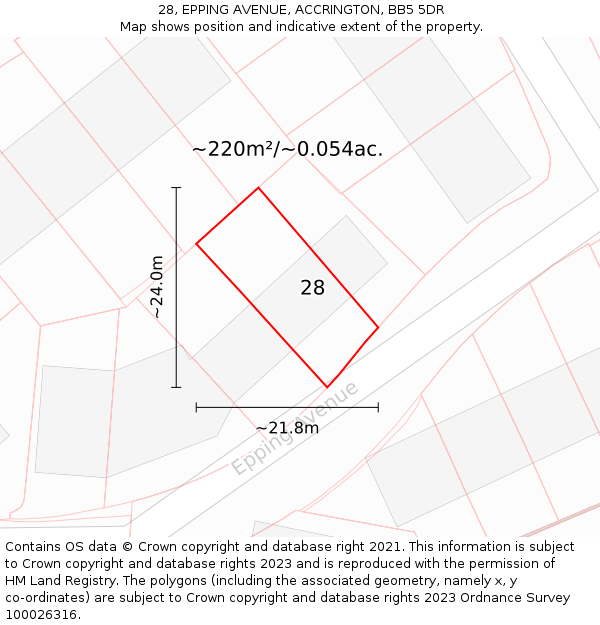 28, EPPING AVENUE, ACCRINGTON, BB5 5DR: Plot and title map