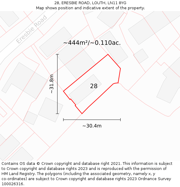 28, ERESBIE ROAD, LOUTH, LN11 8YG: Plot and title map