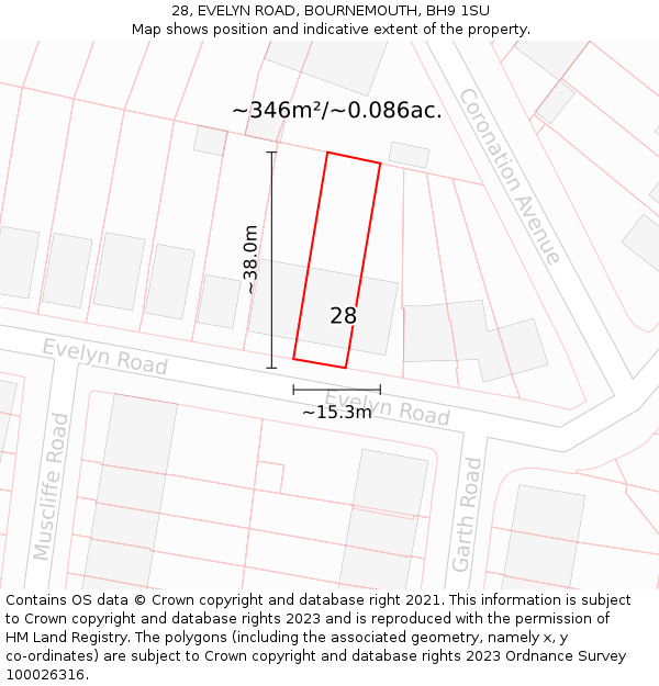 28, EVELYN ROAD, BOURNEMOUTH, BH9 1SU: Plot and title map