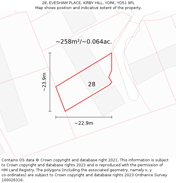 28, EVESHAM PLACE, KIRBY HILL, YORK, YO51 9PL: Plot and title map