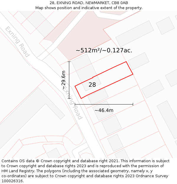 28, EXNING ROAD, NEWMARKET, CB8 0AB: Plot and title map