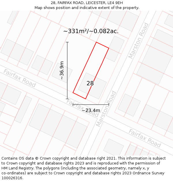 28, FAIRFAX ROAD, LEICESTER, LE4 9EH: Plot and title map