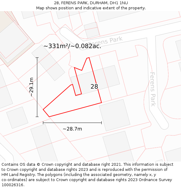28, FERENS PARK, DURHAM, DH1 1NU: Plot and title map