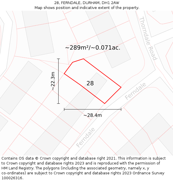 28, FERNDALE, DURHAM, DH1 2AW: Plot and title map