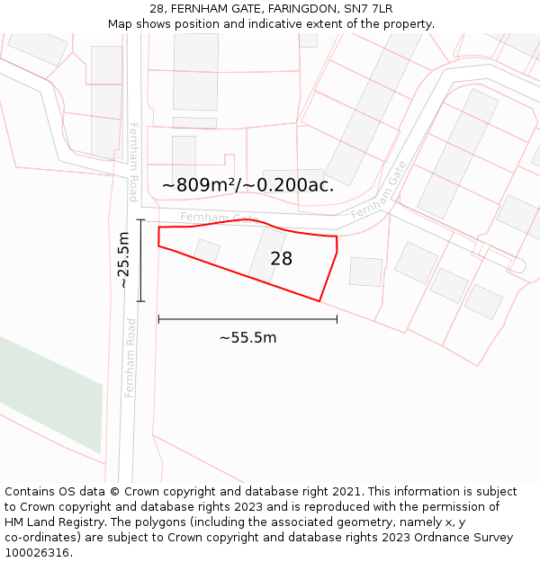 28, FERNHAM GATE, FARINGDON, SN7 7LR: Plot and title map