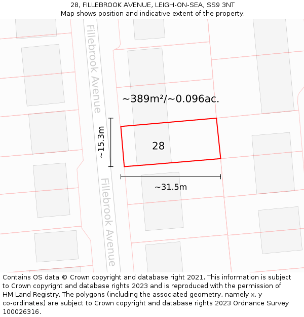 28, FILLEBROOK AVENUE, LEIGH-ON-SEA, SS9 3NT: Plot and title map