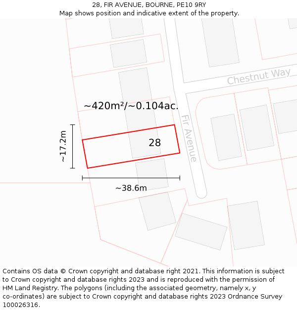 28, FIR AVENUE, BOURNE, PE10 9RY: Plot and title map