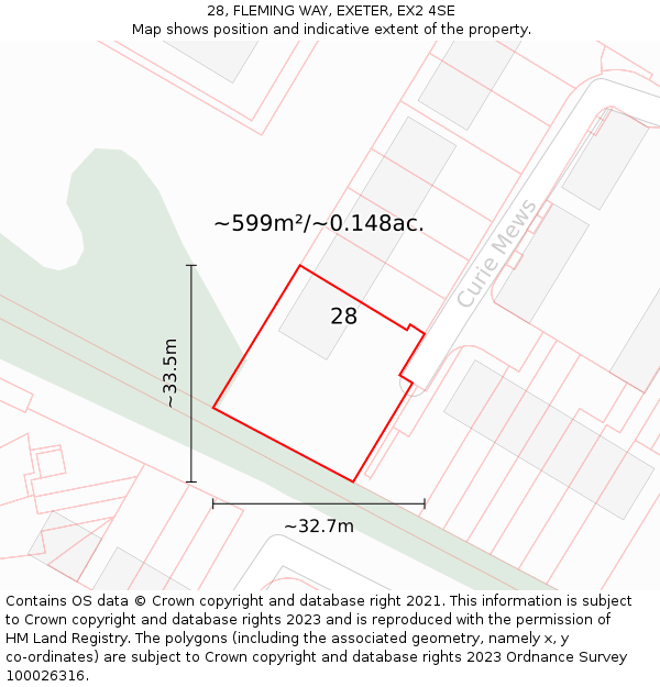 28, FLEMING WAY, EXETER, EX2 4SE: Plot and title map