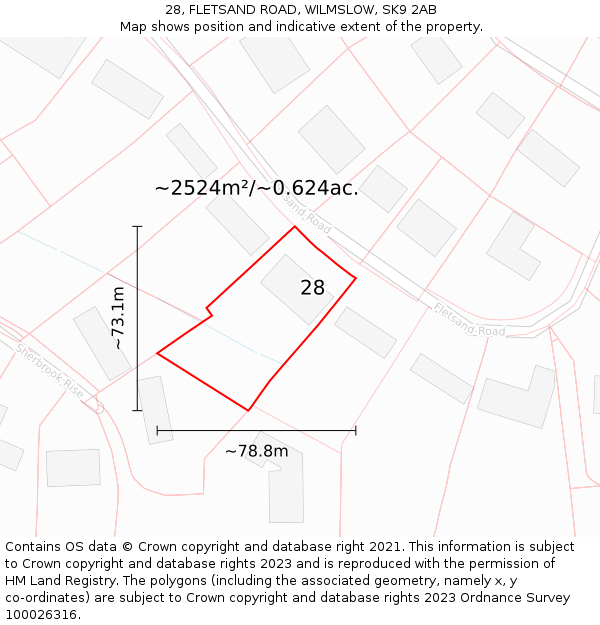 28, FLETSAND ROAD, WILMSLOW, SK9 2AB: Plot and title map