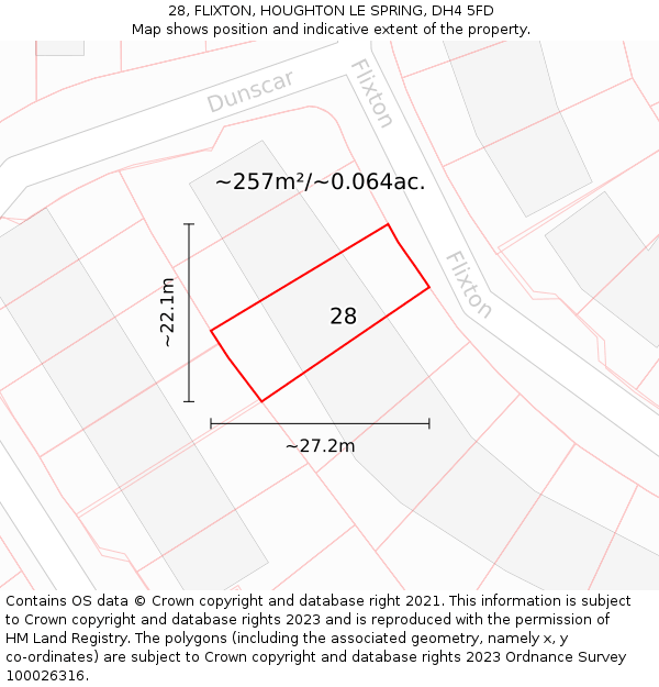 28, FLIXTON, HOUGHTON LE SPRING, DH4 5FD: Plot and title map