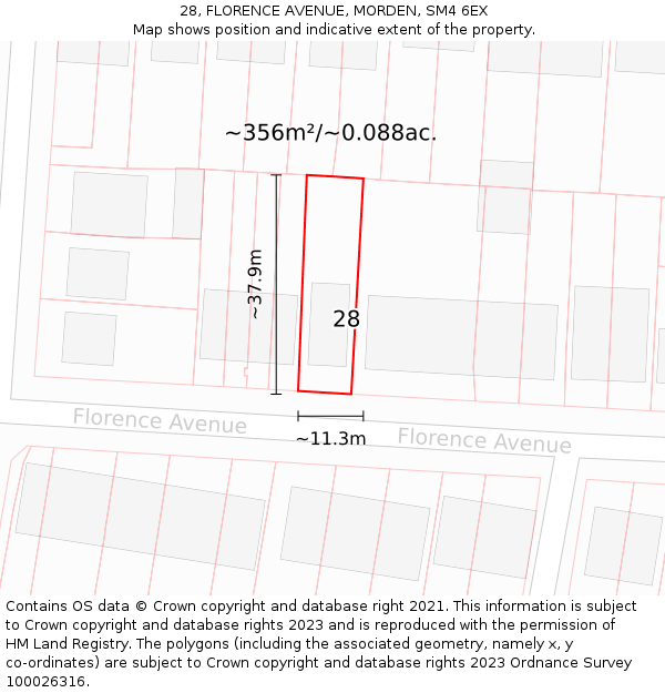 28, FLORENCE AVENUE, MORDEN, SM4 6EX: Plot and title map