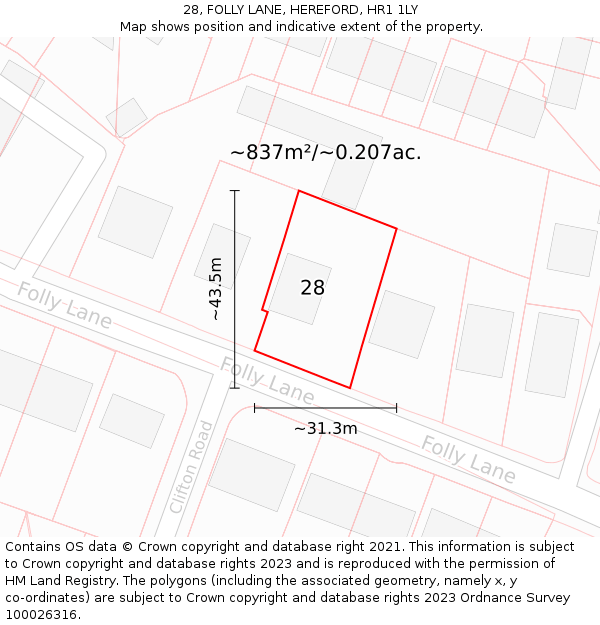 28, FOLLY LANE, HEREFORD, HR1 1LY: Plot and title map