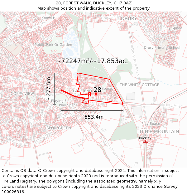 28, FOREST WALK, BUCKLEY, CH7 3AZ: Plot and title map