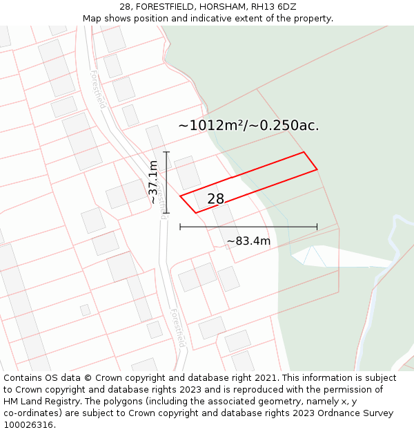 28, FORESTFIELD, HORSHAM, RH13 6DZ: Plot and title map