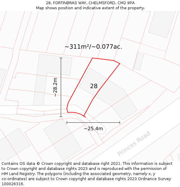 28, FORTINBRAS WAY, CHELMSFORD, CM2 9PA: Plot and title map