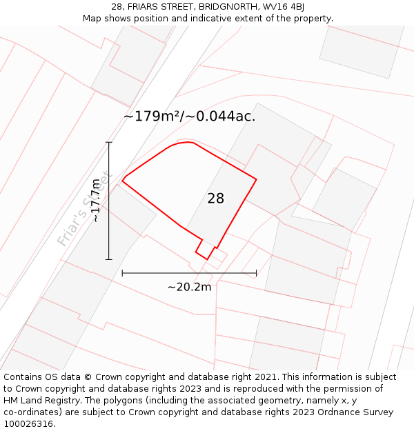 28, FRIARS STREET, BRIDGNORTH, WV16 4BJ: Plot and title map