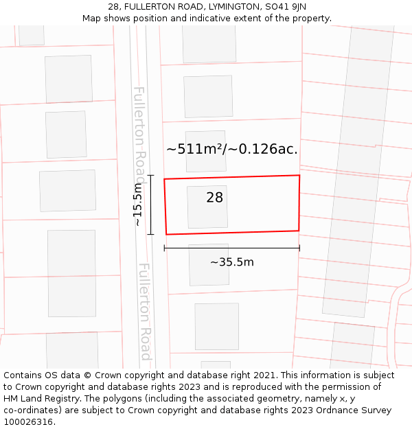 28, FULLERTON ROAD, LYMINGTON, SO41 9JN: Plot and title map