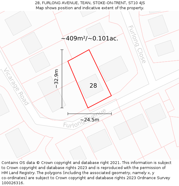 28, FURLONG AVENUE, TEAN, STOKE-ON-TRENT, ST10 4JS: Plot and title map