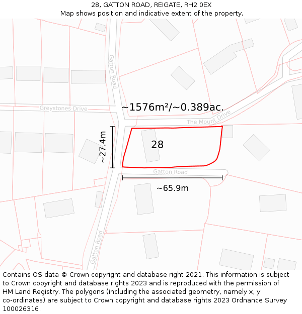 28, GATTON ROAD, REIGATE, RH2 0EX: Plot and title map
