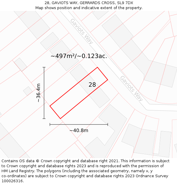 28, GAVIOTS WAY, GERRARDS CROSS, SL9 7DX: Plot and title map